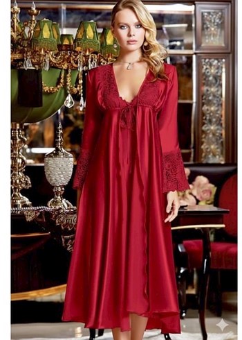 KIRMIZI 6'lı İpek Saten Gecelik-Sabahlık Çeyiz Takım - Görsel 3