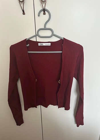 Zara S BEDEN Bordo Düğmeli V Yaka Kadın Hırka - Görsel 8