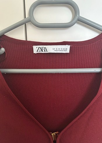 Zara S BEDEN Bordo Düğmeli V Yaka Kadın Hırka - Görsel 7