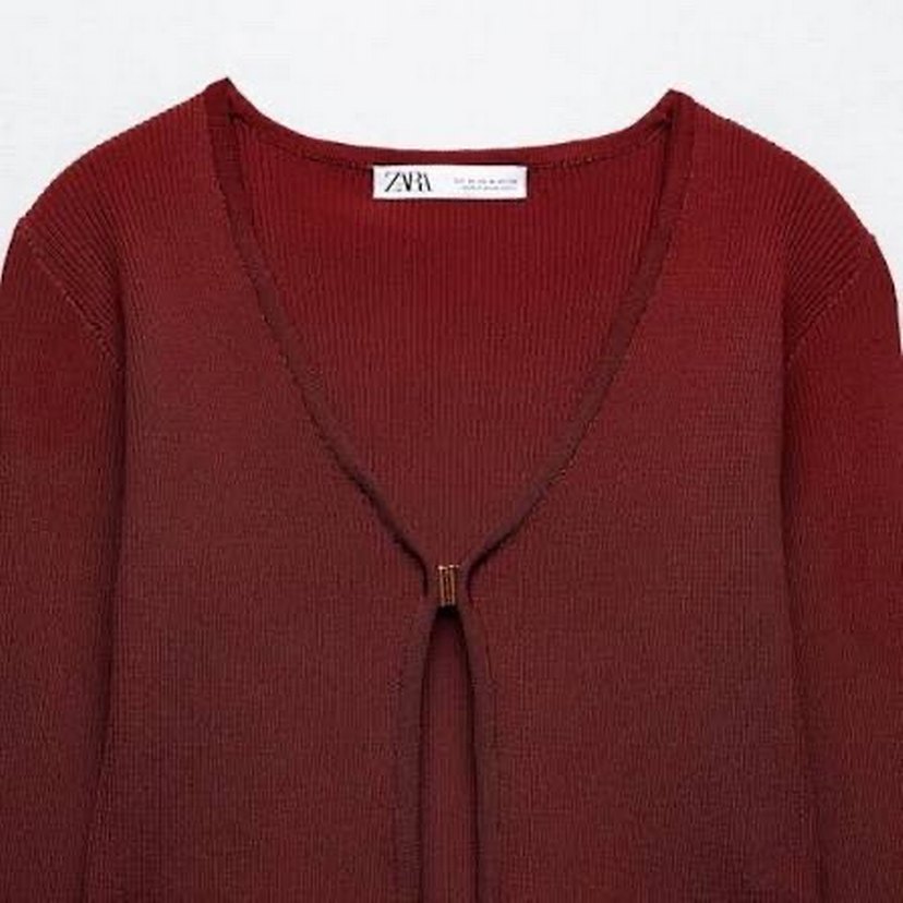 Zara S BEDEN Bordo Düğmeli V Yaka Kadın Hırka - Görsel 2