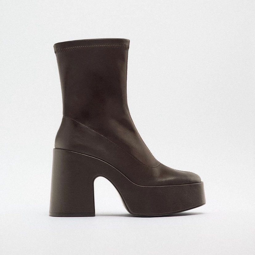 ZARA Kahverengi Deri Platform Topuklu Kadın Bot - Görsel 2