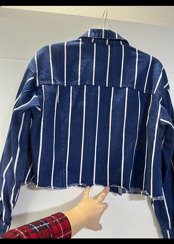 Mavi Çizgili Kısa Denim Ceket - Görsel 4