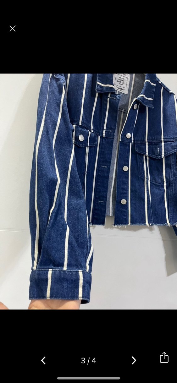 Mavi Çizgili Kısa Denim Ceket - Görsel 3