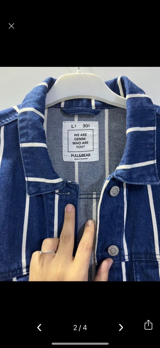 Mavi Çizgili Kısa Denim Ceket - Görsel 2