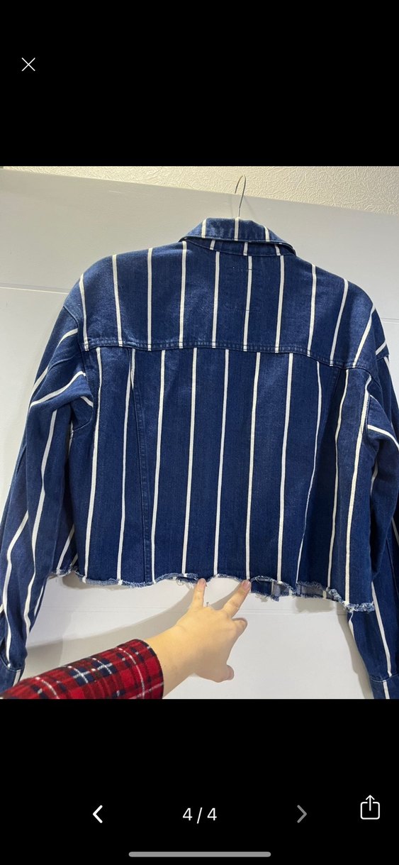 Mavi Çizgili Kısa Denim Ceket - Görsel 4