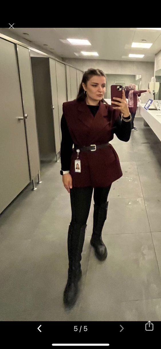 Bordo Kemerli Kolsuz Mini Deri Yelek - Görsel 2