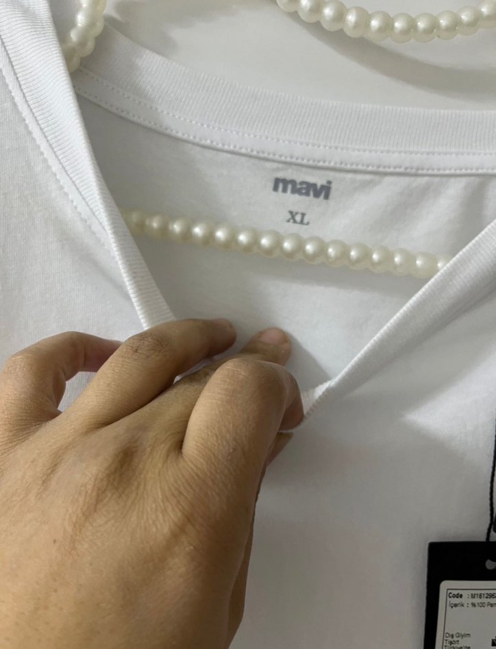 Beyaz Oversize Pamuklu Kadın Tişört - Görsel 2