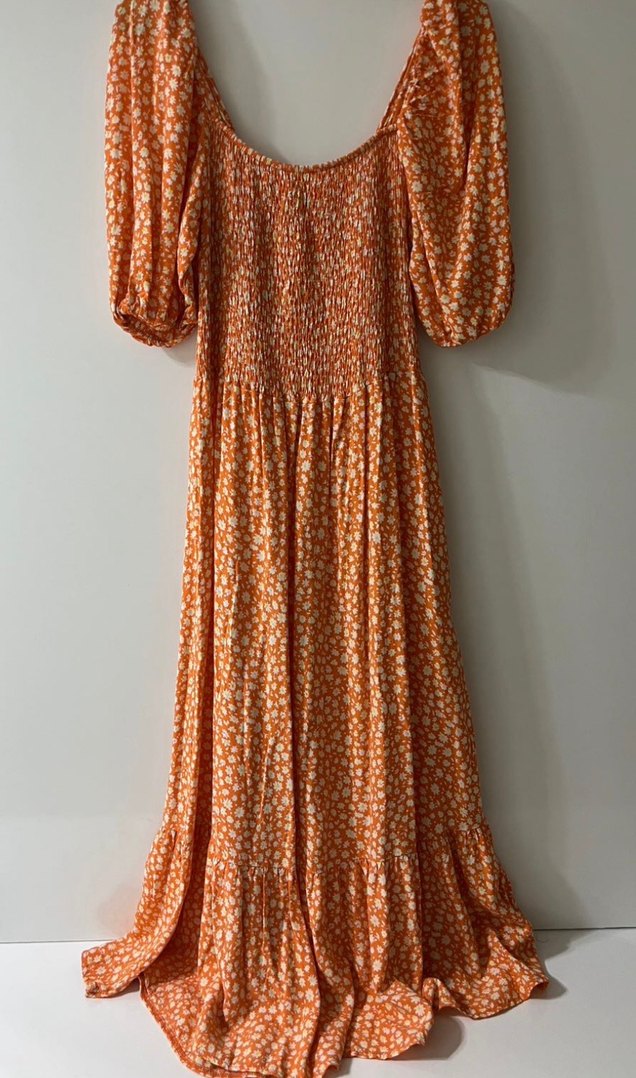 Bohem Tarzı Turuncu Uzun Elbise - Görsel 3