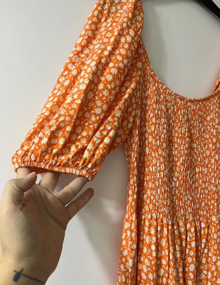 Bohem Tarzı Turuncu Uzun Elbise - Görsel 4