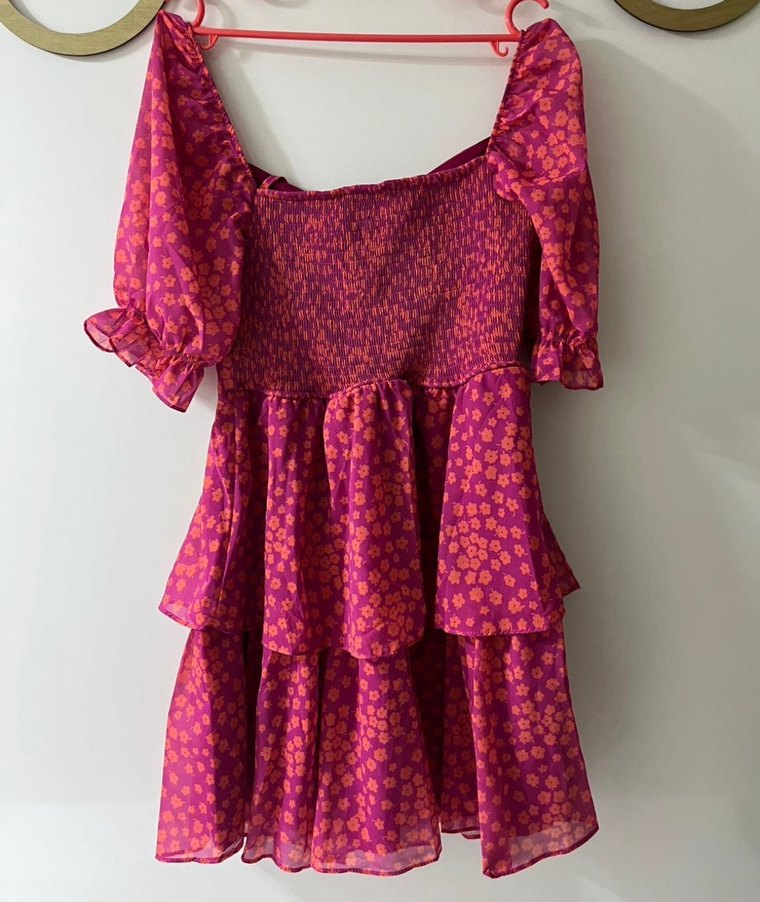 Pembe Çiçekli Bohem Mini Elbise - Görsel 3