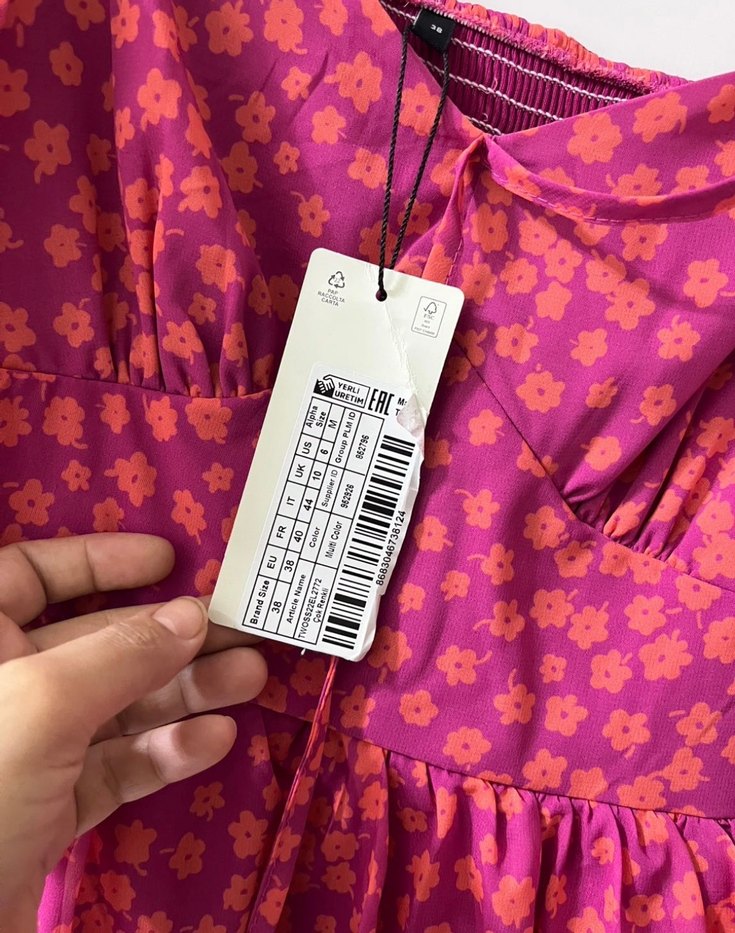 Pembe Çiçekli Bohem Mini Elbise - Görsel 2