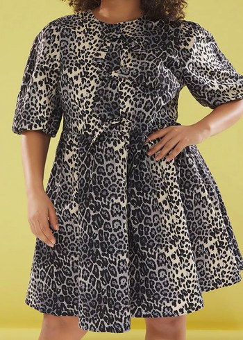 Leopar Desenli Gri Elbise