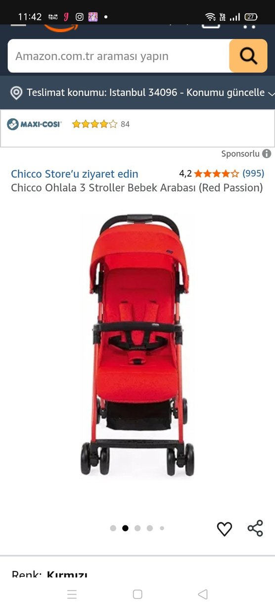 Chicco Ohlala 3 Bebek Arabası Kırmızı - Görsel 2