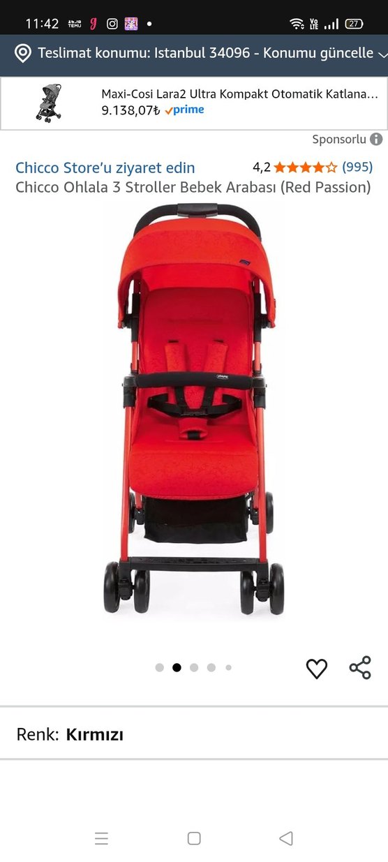 Chicco Ohlala 3 Bebek Arabası Kırmızı - Görsel 4