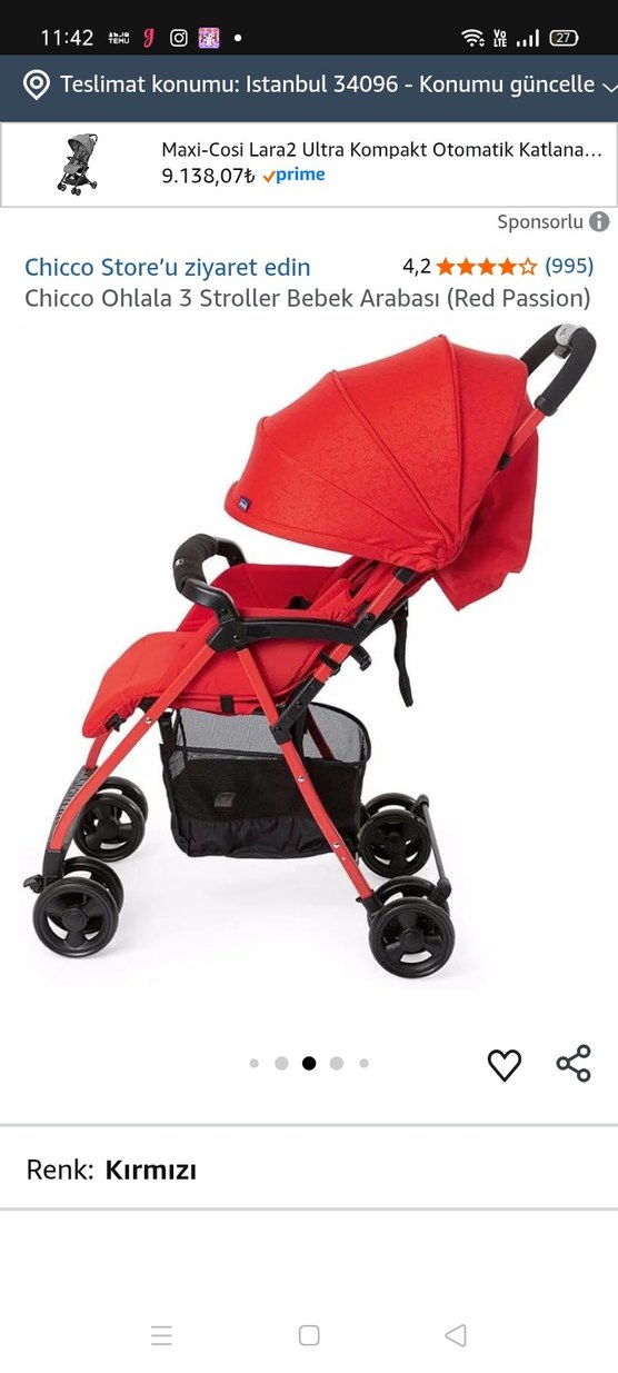 Chicco Ohlala 3 Bebek Arabası Kırmızı - Görsel 5