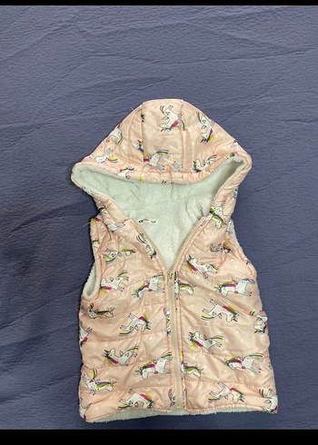 Kız Çocuk Kapüşonlu Peluş Detaylı Yelek - Görsel 2