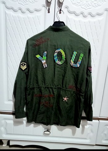 Düğmeli Yeşil Kamuflaj Kadın Ceket - Görsel 4