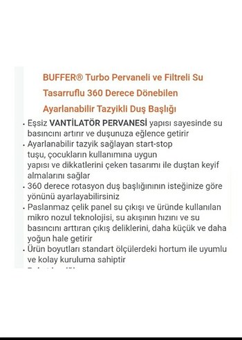 Turbo Pervaneli Ayarlanabilir Basınçlı Duş Başlığı - Görsel 3