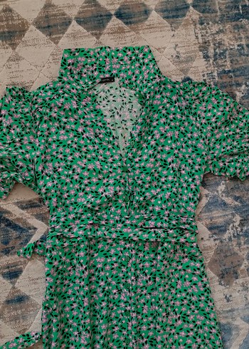 Yeşil V Yaka Bohem Uzun Elbise - Görsel 6