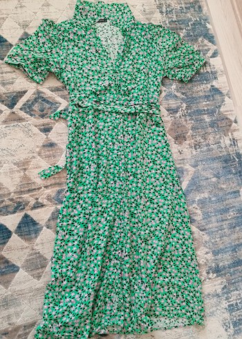 Yeşil V Yaka Bohem Uzun Elbise - Görsel 5