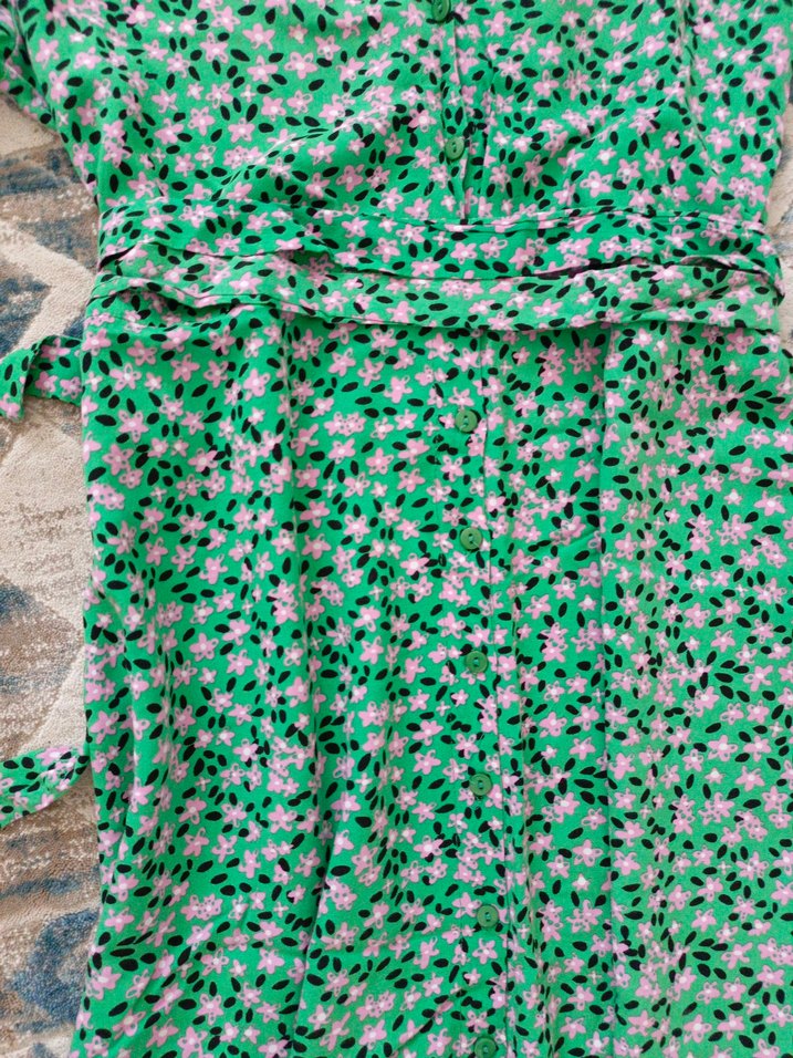 Yeşil V Yaka Bohem Uzun Elbise - Görsel 2