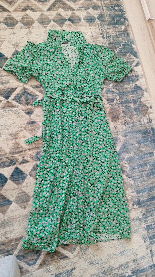 Yeşil V Yaka Bohem Uzun Elbise - Görsel 5