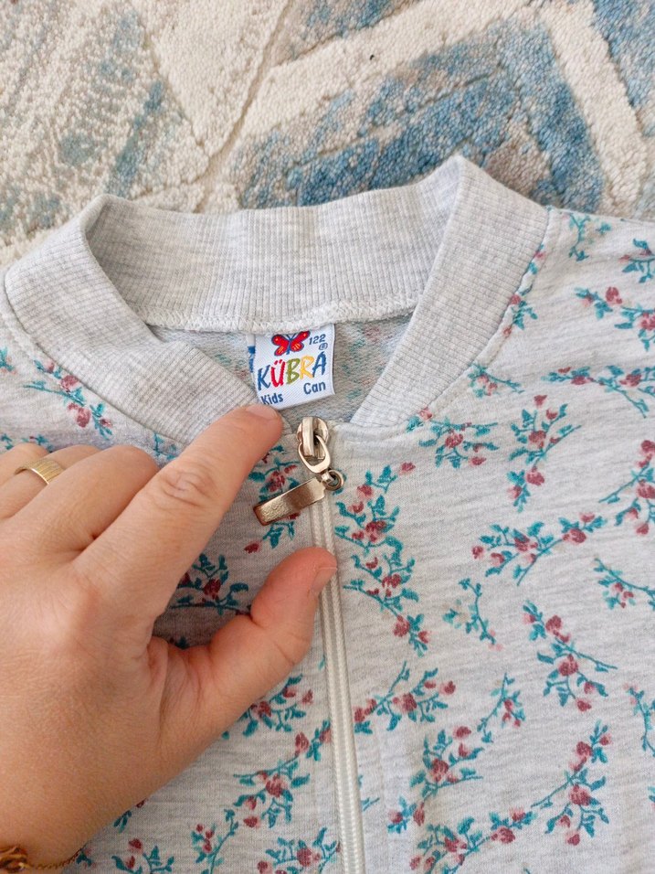Kız Çocuk Fermuarlı Gri Sweatshirt - Görsel 2