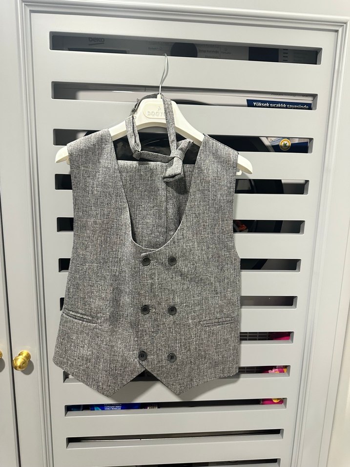 Düğmeli Gri Erkek Çocuk 3lü takım - Görsel 3