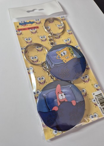 Beden mavi Renk 2'li Sünger Bob ve Patrick Anahtarlık Seti.