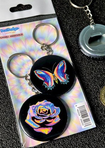 Renkli Kelebek ve Gül Desenli Anahtarlık Seti 2'li - Görsel 3