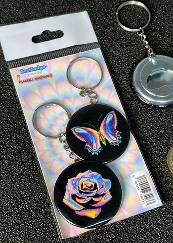Renkli Kelebek ve Gül Desenli Anahtarlık Seti 2'li - Görsel 5