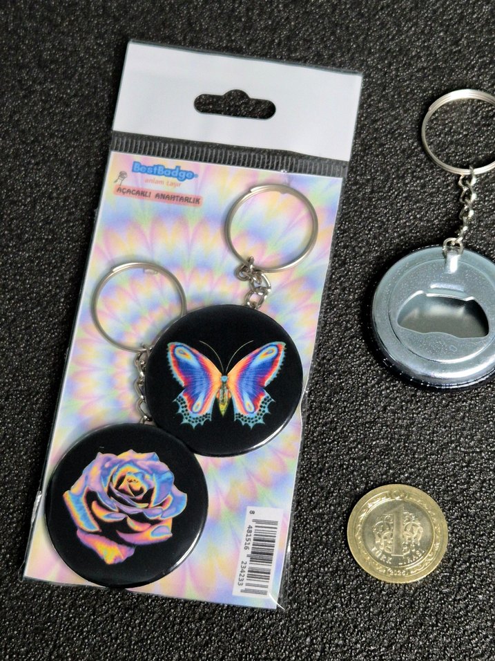 Renkli Kelebek ve Gül Desenli Anahtarlık Seti 2'li - Görsel 4