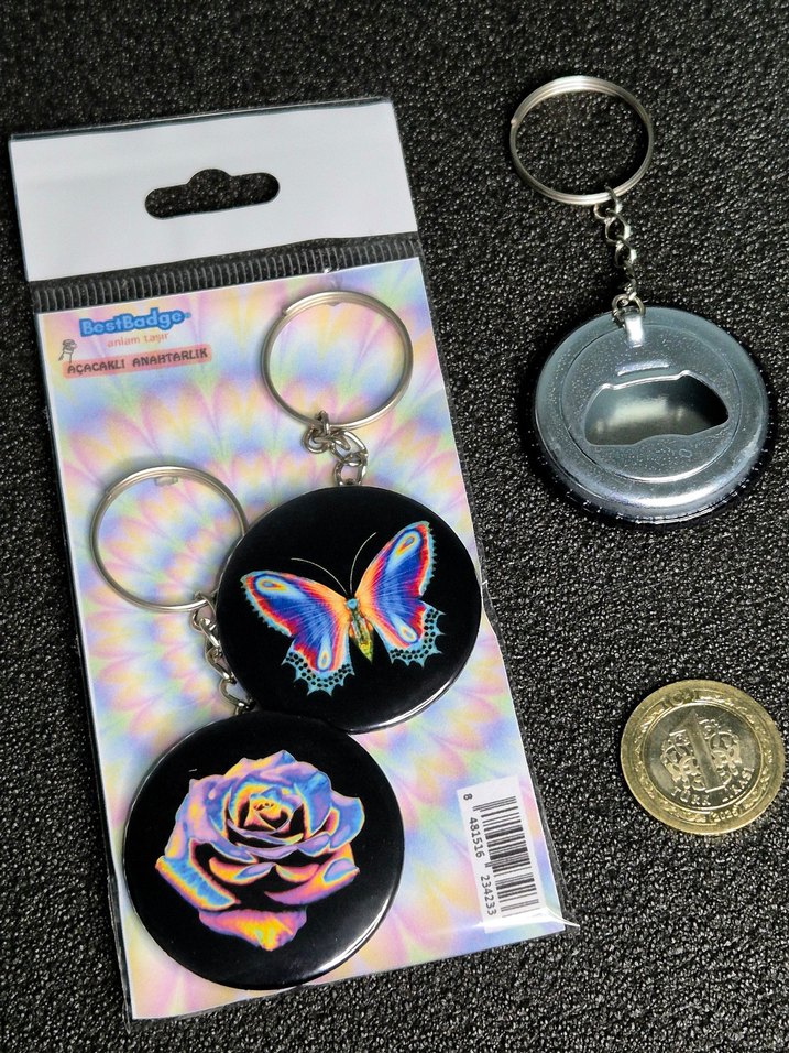 Renkli Kelebek ve Gül Desenli Anahtarlık Seti 2'li - Görsel 2