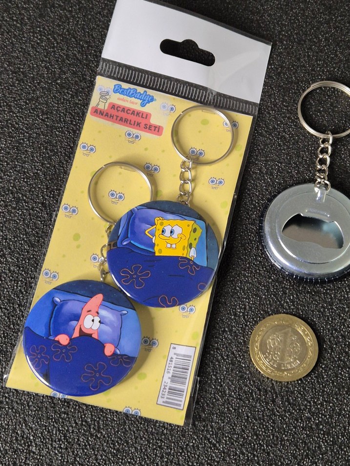 2'li Sünger Bob Patrick Anahtarlık Seti - Görsel 5