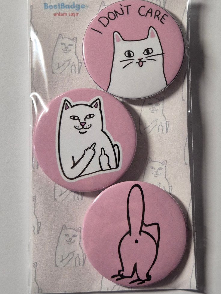 3'lü Shit Cat Temalı Rozet Seti - Görsel 3