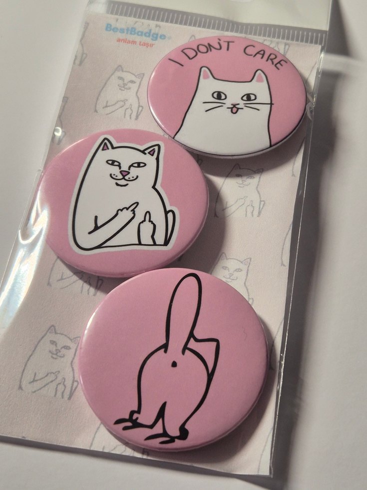 3'lü Shit Cat Temalı Rozet Seti - Görsel 4