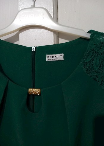 Dantel Detaylı Yeşil Midi Abiye Elbise - Görsel 4