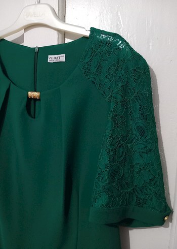 Dantel Detaylı Yeşil Midi Abiye Elbise - Görsel 3