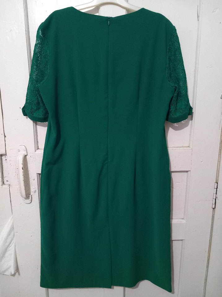 Dantel Detaylı Yeşil Midi Abiye Elbise - Görsel 2