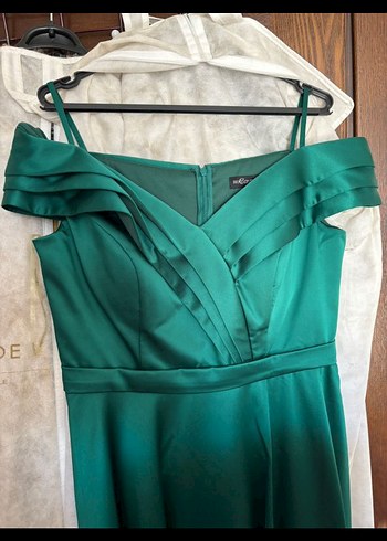 Yeşil Kayık Yaka Saten Abiye - Görsel 4