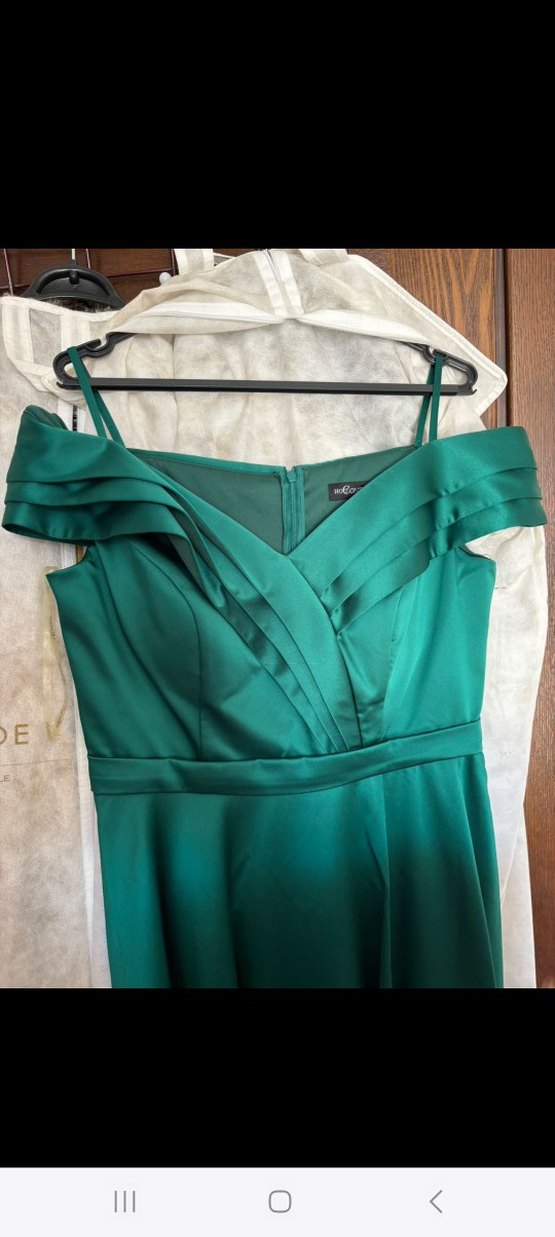 Yeşil Kayık Yaka Saten Abiye - Görsel 4