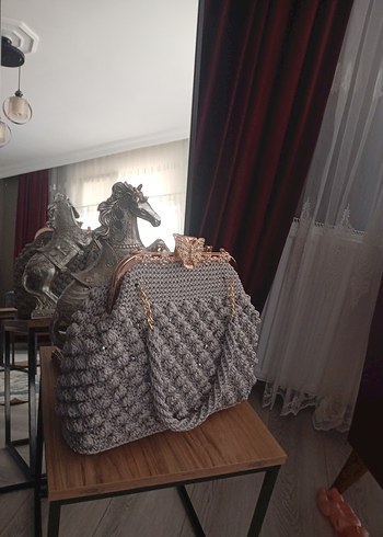 Gri Örgü Kadın Çanta el emeğidir - Görsel 2