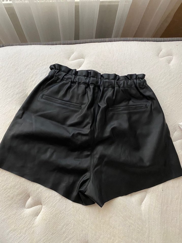 Siyah Deri şort - Görsel 4