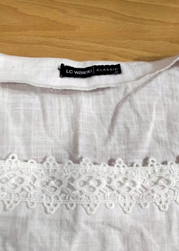 Dantel Detaylı Beyaz Keten Bluz - Görsel 6