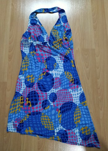 Renkli boyundan geçmeli şifon Midi Elbise sırtı açık - Görsel 2