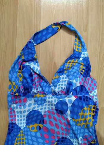 Renkli boyundan geçmeli şifon Midi Elbise sırtı açık - Görsel 3