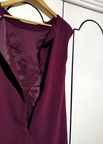 Mürdüm rengi Kolsuz Midi kumaş Elbise - Görsel 4