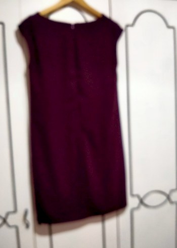 Mürdüm rengi Kolsuz Midi kumaş Elbise - Görsel 2