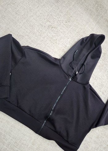 Siyah Kapüşonlu Fermuarlı Mini Sweatshirt - Görsel 3
