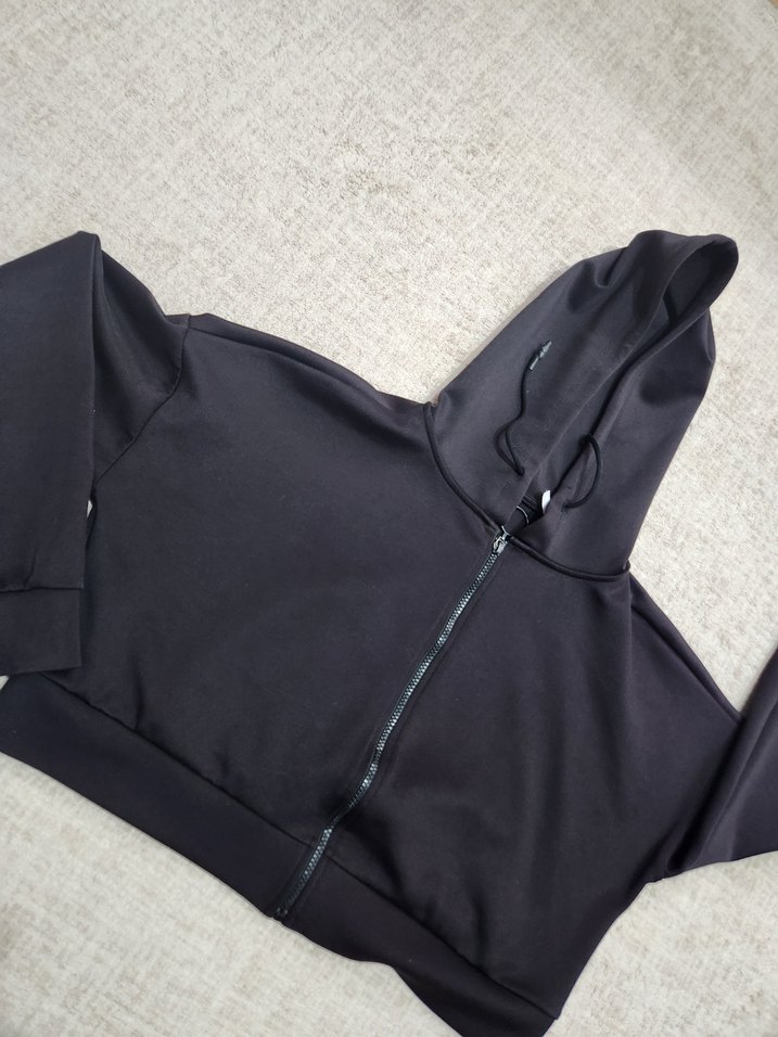 Siyah Kapüşonlu Fermuarlı Mini Sweatshirt - Görsel 3